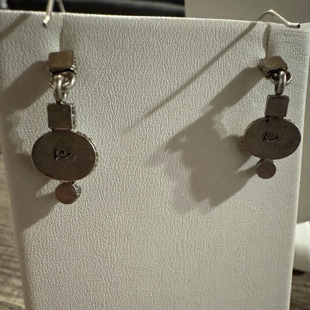 Artisan Pearl Drop Handmade Sterling Silver Earrings Modern Vintage Signed LC